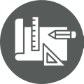 Blueprint with ruler and pencil drafting tools icon