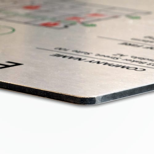 Brushed aluminum evacuation map material close-up