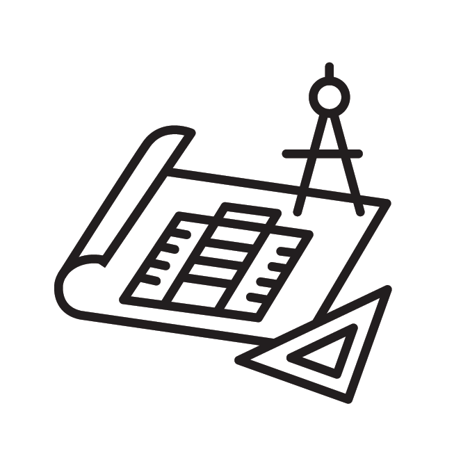 Floor plan blueprint with compass and drafting tools icon