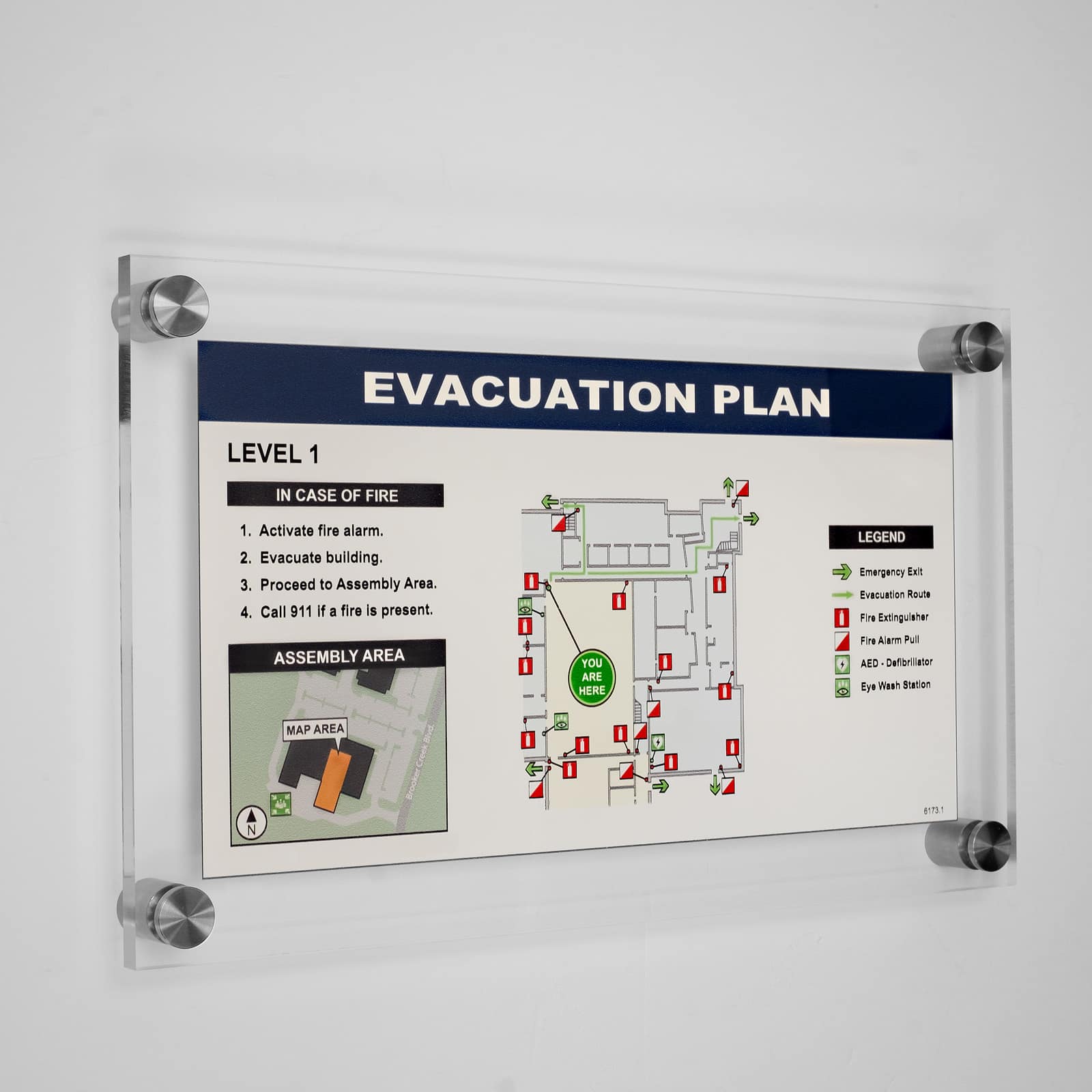 Premium Acrylic Evacuation Map Sign Wall Mounted