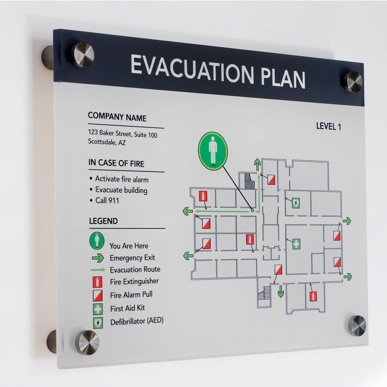 Premium Acrylic Evacuation Map Wall Mounted
